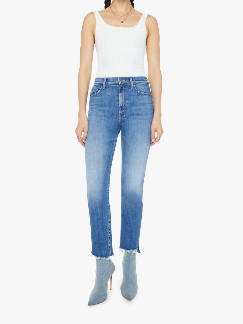 MOTHER The Rider Ankle Step Fray High Waist Jeans Womens Size 25